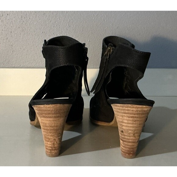 Paul Green Mindy Block Heel Bootie Peep Toe Sandals Black Suede Leather Size 6.5 - Picture 5 of 6